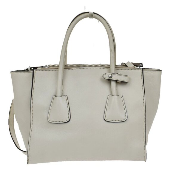 PRADA Logo 2Way Shoulder Hand Bag Glace Calf Leather White Talco 428-082525 - Picture 2 of 16